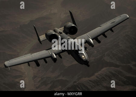 A U.S. Air Force A-10 Thunderbolt II assigned to the 163rd Fighter Squadron flies a mission over Afghanistan, May 28, 2018. The aircraft arrived at Kandahar Airfield in January, 2018, in support of the Resolute Support mission and Operation Freedom's Sentinel. (U.S. Air Force Photo by Staff Sgt. Corey Hook) Stock Photo