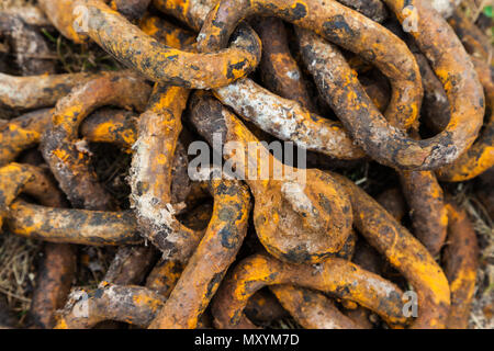 Rusting chain links at an historic boatyard in Steveston, Canada Stock Photo