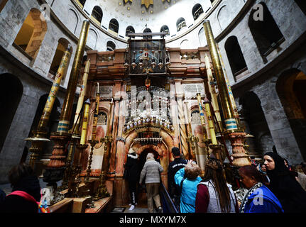 The Aedicule inside the church of the holy Sepulchre in Jerusalem. Stock Photo