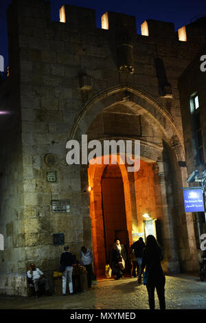 Jaffa Gate at night. Stock Photo