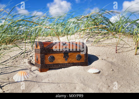 treasure chest at the beach Stock Photo