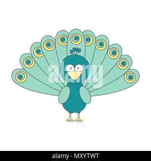 cute cartoon peacock vector illustration isolated on white background Stock Vector