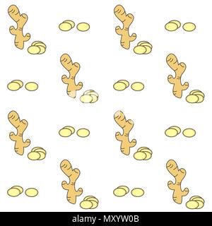 cute ginger root seamless vector pattern background illustration Stock Vector