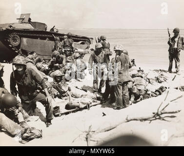 Temporary sick bay on Saipan for soldiers wounded early on in the fighting Stock Photo