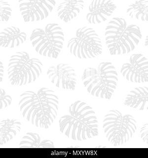 Vector tropical repeat pattern with gray monstera leaves. Hand drawn exotic background design. Stock Vector