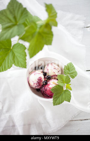 Blackcurrant ice cream with yogurt and blackcurrants Stock Photo