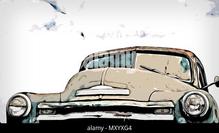 Illustration of the hood of an old vintagr car. Stock Photo
