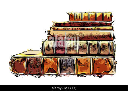 Isolated Illustration of magical looking old vintage books. Stock Photo