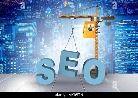 Search engine optimisation concept with crane Stock Photo