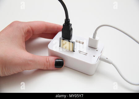 A USB flash drive into the card reader Stock Photo