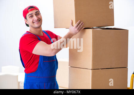 Contractor worker moving boxes during office move Stock Photo
