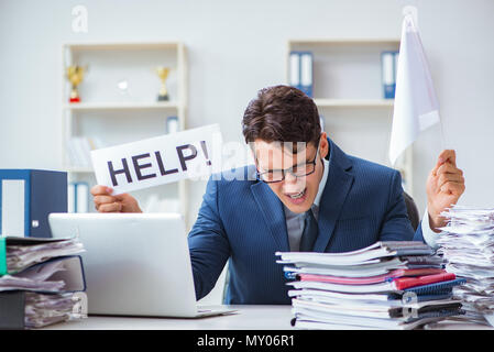 Businessman throwing white flag and giving up Stock Photo