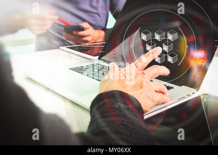 business with virtual diagram and IOT Stock Photo