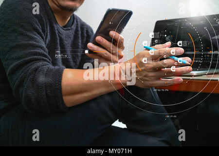 business with virtual diagram and IOT Stock Photo