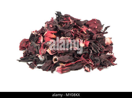Bunch of dry hibiscus tea isolated on white background Stock Photo