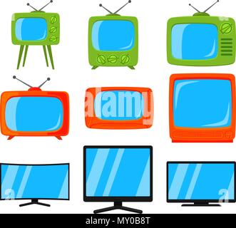 Cartoon colorful 9 tv element set Stock Vector