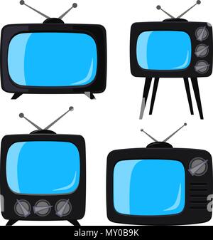 Black cartoon various retro tv set Stock Vector
