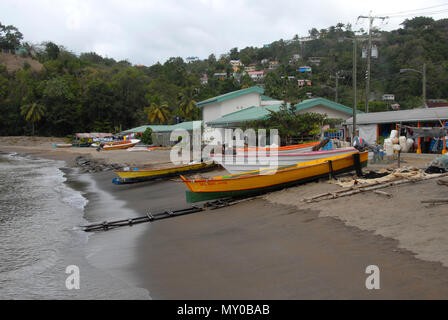 Several small fishing boats on beach, St Lucia, Caribbean Stock Photo