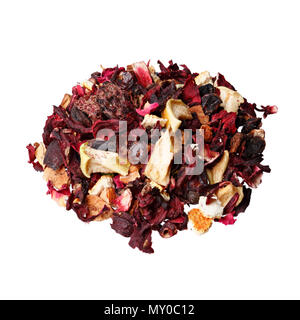 Fruit tea mix. Hibiscus, raspberries, candied peel, orange. Stock Photo