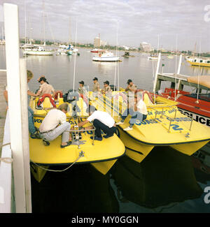 Boats at the Southport Bar, 14 March 1986. Part of a series of photographs by the Premier's Department Public Relations and Media Office of many aspects of Queensland geographic features, panoramic views, cities and towns, infrastructure and buildings, industry and agriculture, flora and fauna, shipping, technology, services, recreation, people and significant events, captured by Queensland Government photographers. Stock Photo