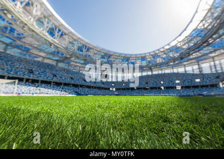 stadium, close up on fresh green grass. Stock Photo