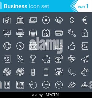 Modern, stroked business icons isolated on dark background Stock Vector