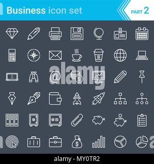 Modern, stroked business icons isolated on dark background Stock Vector
