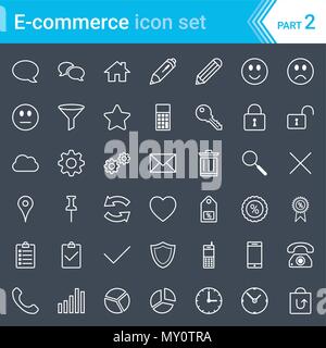 Modern, stroked e-commerce icons isolated on dark background Stock Vector