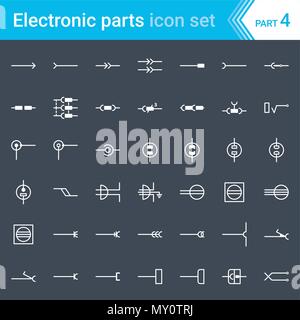 Electric and electronic icons, electric diagram symbols. Electrical connectors, sockets, plugs and jack. Stock Vector