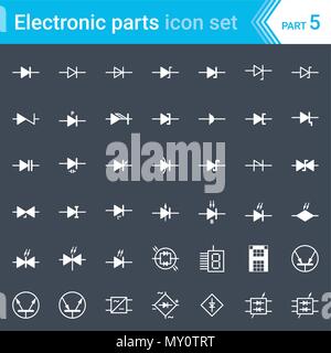 Electric and electronic icons, electric diagram symbols. Diodes and bridge rectifier. Stock Vector