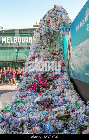 Federation Square, Melbourne, Victoria, Australia- 5 June 2018- 1580 Tonne 'Wave of Waste' Corona unveiled the 'Wave of Waste' to symbolise the amount of plastic entering Australian Ocean Every Hour.From the first of July 2018 the single use bags will be phased out in several states across Australia. Credit: brett keating/Alamy Live News Stock Photo