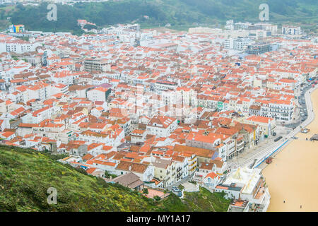 Scenic overlook of the town of Nazare, Portugal. Stock Photo