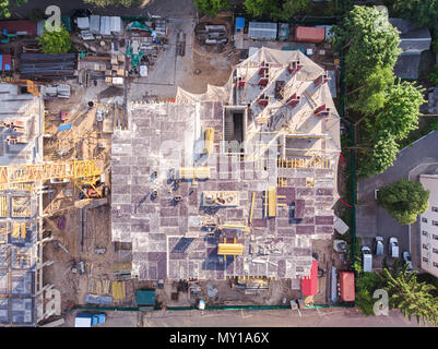 civil construction site in old neighbourhood of city viewed from above Stock Photo