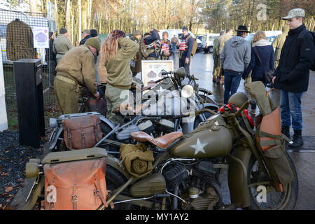 Static display of WW2 American vehicles around the Batle of Ardennes museum ' Mardason' during the World War2 Battle of Bulge's commemoration, in Bastogne, Belgium, Dec 10, 2016. (U.S. Army photo by Visual Information Specialist Pascal Demeuldre) Stock Photo