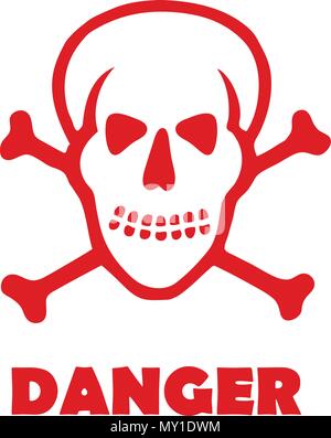 stamp illustration showing danger text and skull icon button, vector Stock Vector