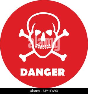 stamp illustration showing danger text and skull icon button, vector Stock Vector