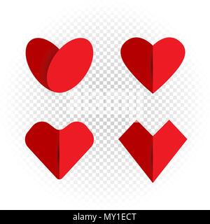paper like love heart set on transparent Stock Vector