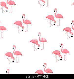Tropical trendy seamless pattern with flamingos and zebra print. Exotic Hawaii art background. Design for fabric and decor. Summer fashion print. Pink flamingo illustration. Animal skin zebra stripes. Stock Vector