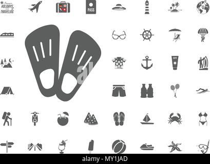 Diving flippers icon. ummer holidays and Traveling vector icons set Stock Vector