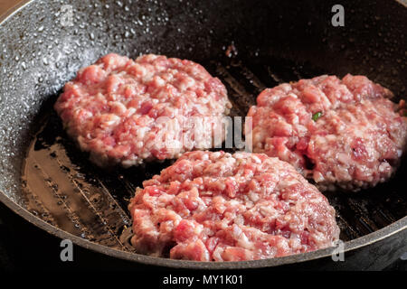 Cutlets steaks grilled frying pan Stock Photo