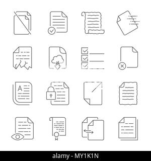 Simple set of vector icons for flow control of documents. Contains icons such as a manuscript, a corrupted file, a scroll, a crumpled document, cloud storage and more. Stock Vector