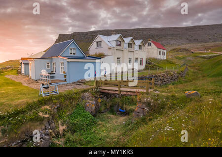 Homes near Latrabjarg cliffs, West Fjords, Iceland Stock Photo