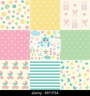 Cute Baby Seamless Set Stock Vector