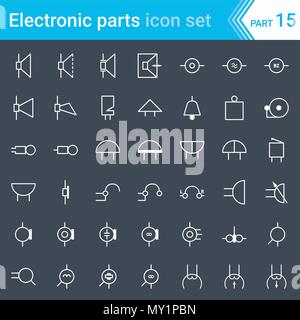 Electric and electronic icons, electric diagram symbols. Audio and video devices. Stock Vector