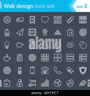 Modern, stroked web design, seo and development icons isolated on dark background. Stock Vector