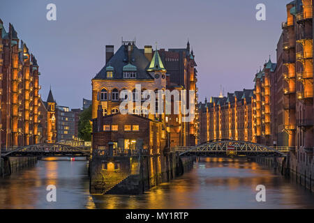 Wasserschloss Water Palace Speicherstadt warehouse district HafenCity Hamburg Germany Stock Photo