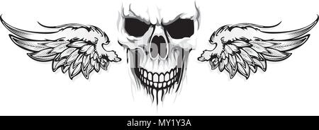 Skulls Wings Tattoo Stock Vector