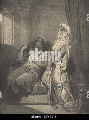 . Engraving of Samson and Delilah by Gustave Dore ca. 1860 . 1860. Gustave Dore 472 Samson and Delilah Gustav Dore ca. 1860 Stock Photo