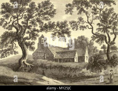 . English: St Mary's Church, Pentraeth, Anglesey, Wales, shown in about 1774 . Published 1786; the print is from about 1774. Credited to a 'Lyson, Esq' [2] 499 St Mary's Church Pentraeth 1774 Stock Photo