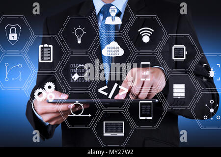 business with virtual diagram and IOT Stock Photo